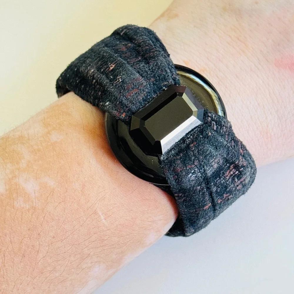 VTG‎ Couture 80s Chunky Jet crystal cuff bracelet statement glass black Jeweled